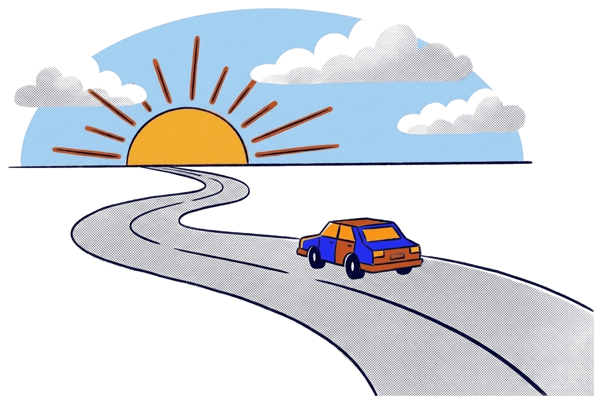 A sunrise over an open road